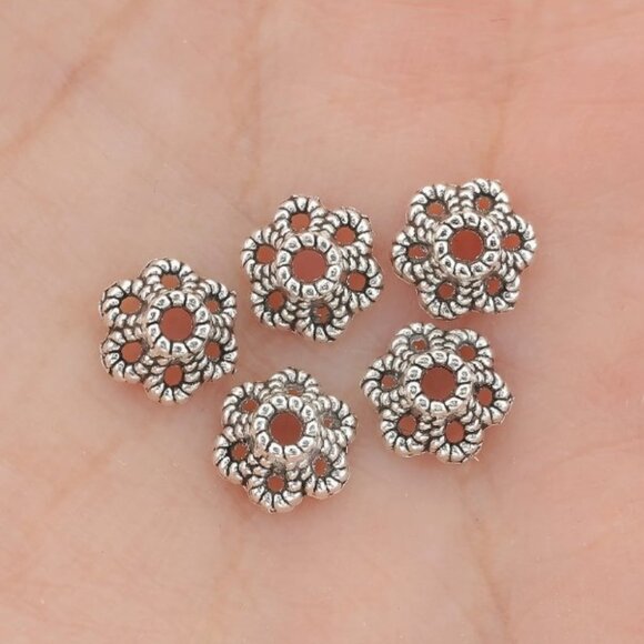 Flower Bead Caps, 6mm Vintage Hollow Floral Spacer Beads Caps Zinc Alloy 20 pc - Picture 3 of 4